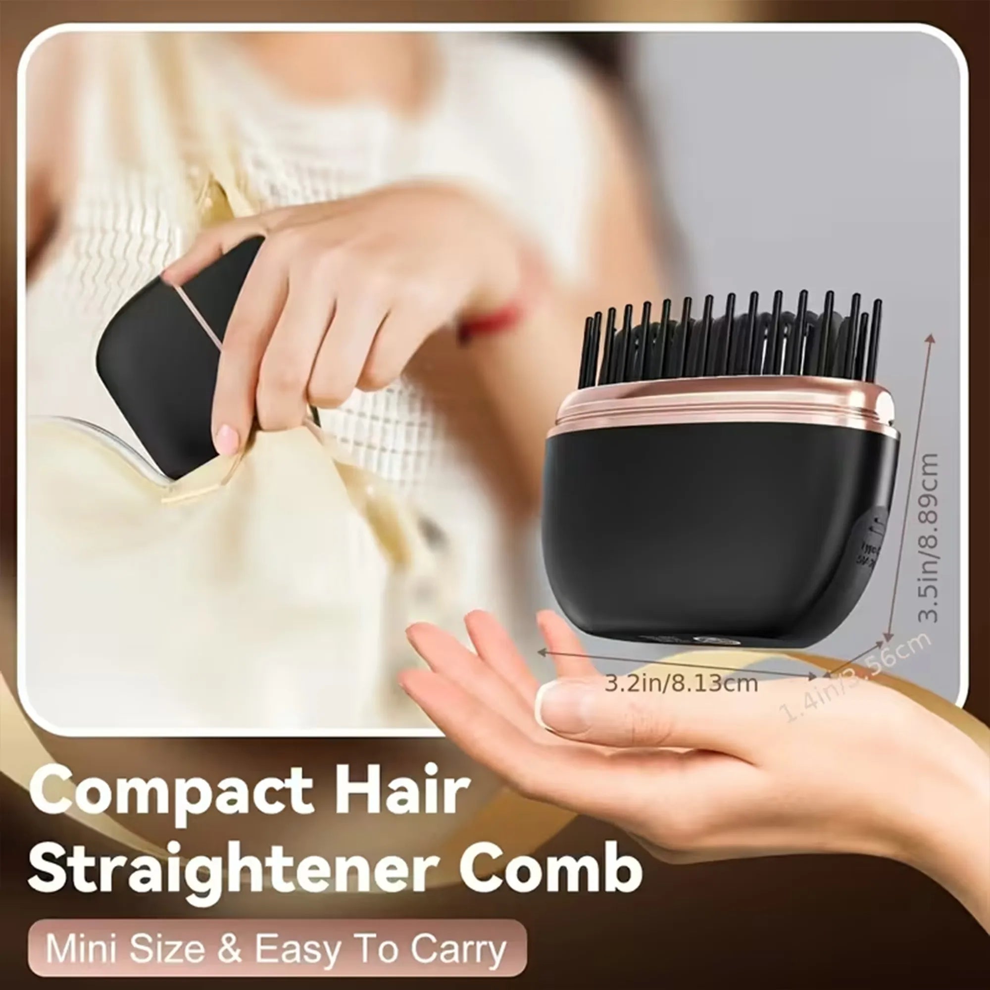 Mini Wireless Hair Straightening Brush with 3 Heat Levels – Portable Styling Anytime, Anywhere