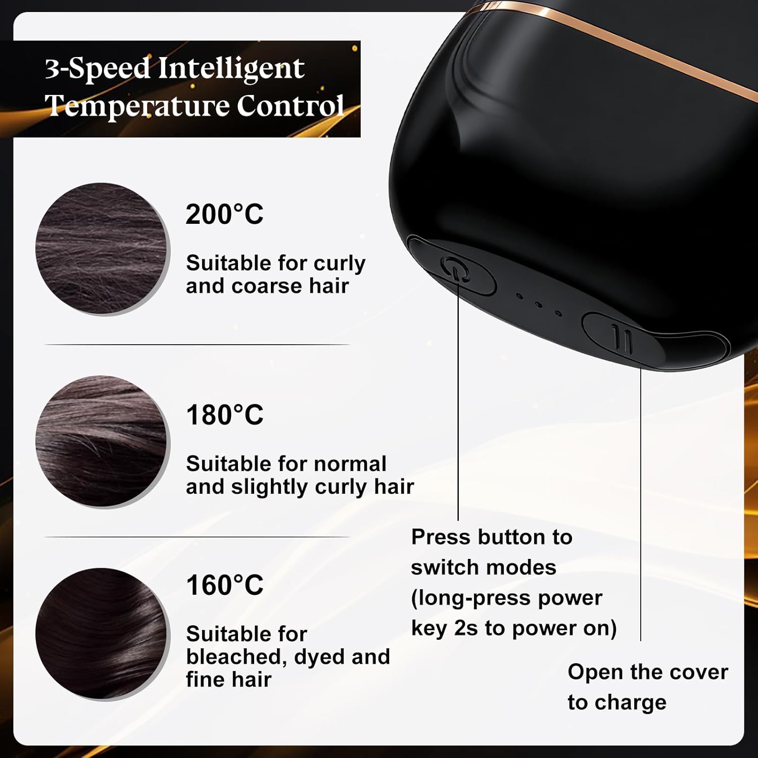 Mini Wireless Hair Straightening Brush with 3 Heat Levels – Portable Styling Anytime, Anywhere