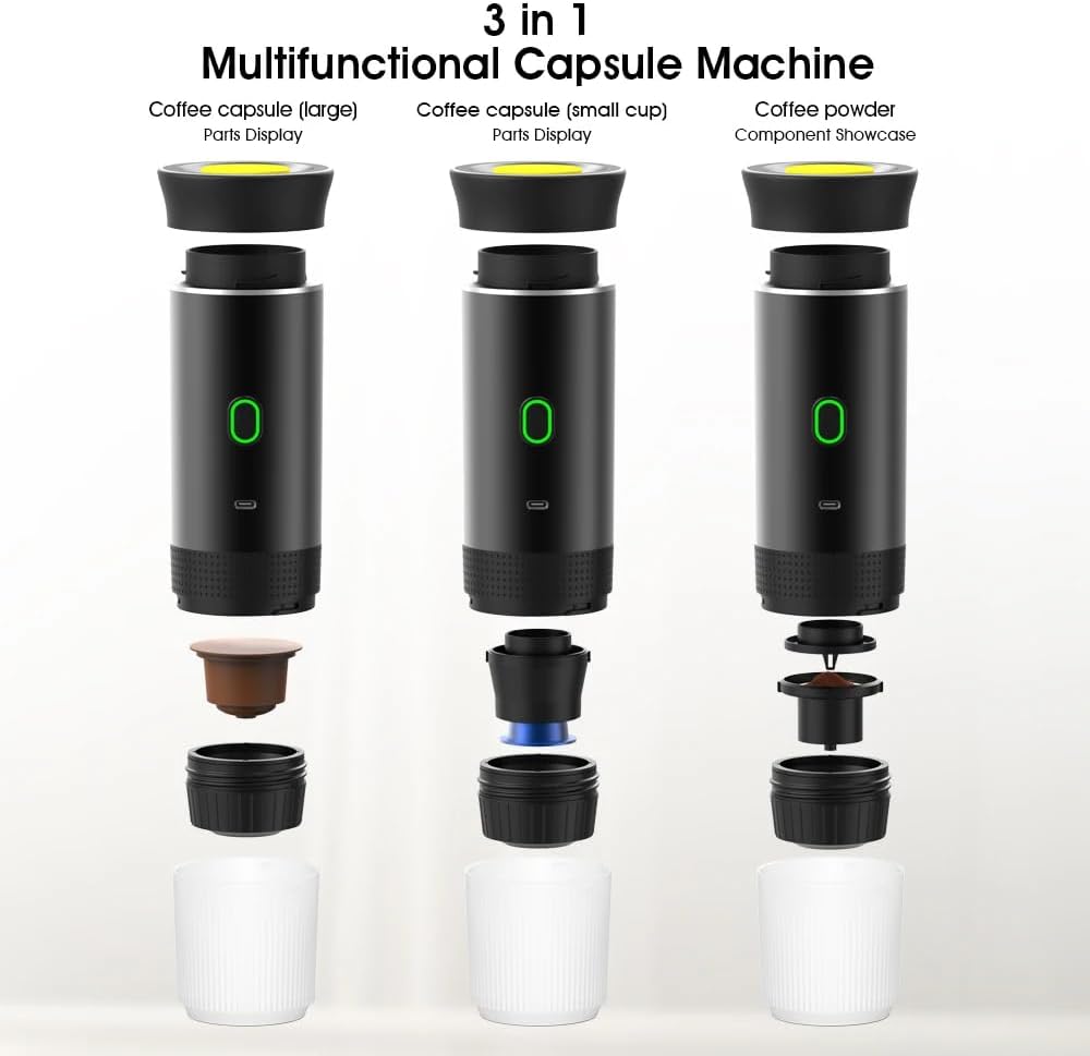 Portable Wireless Espresso Machine 3-in-1 for Travel, Car & Camping – Capsule & Ground Coffee Compatible