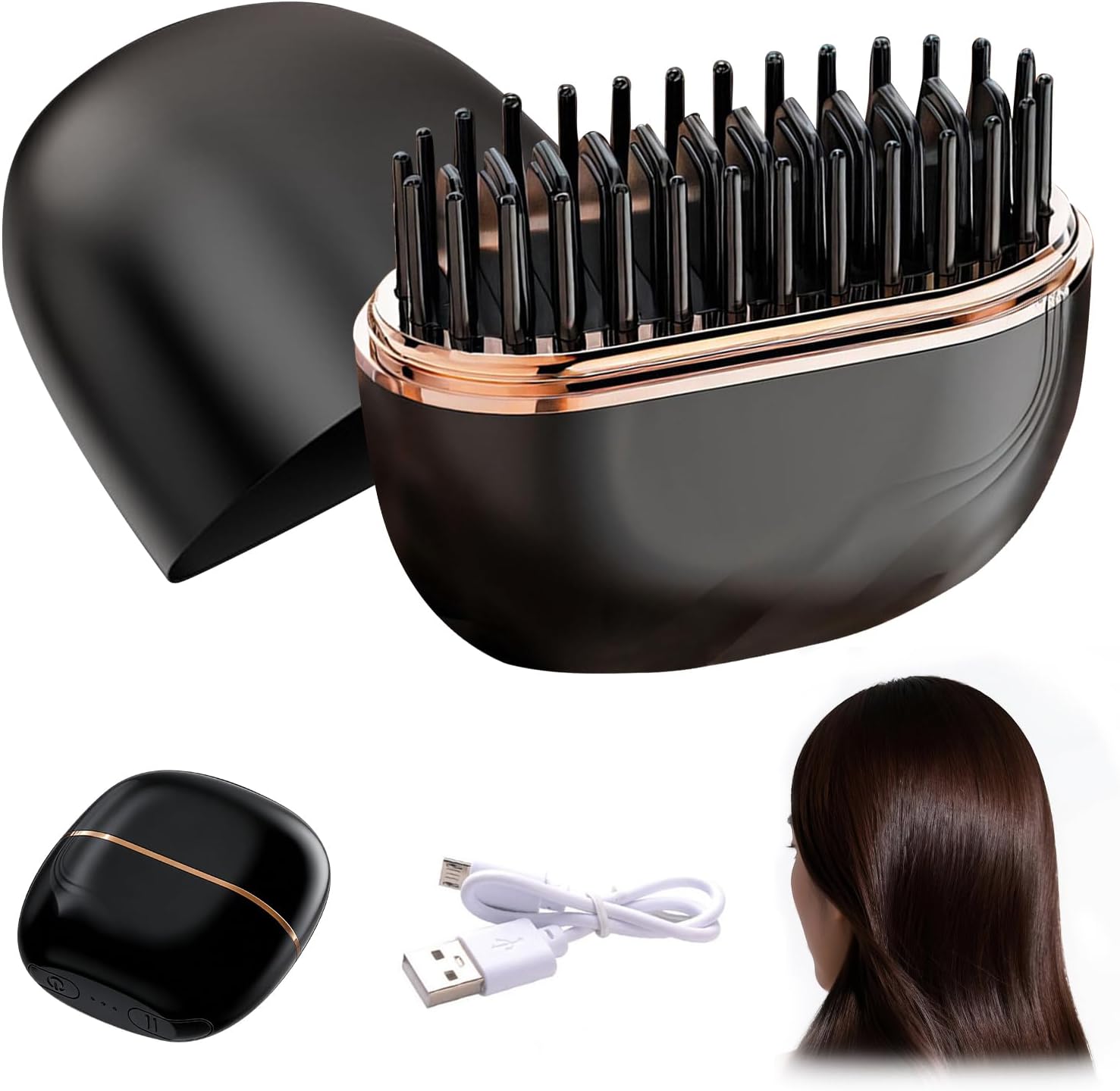 Mini Wireless Hair Straightening Brush with 3 Heat Levels – Portable Styling Anytime, Anywhere