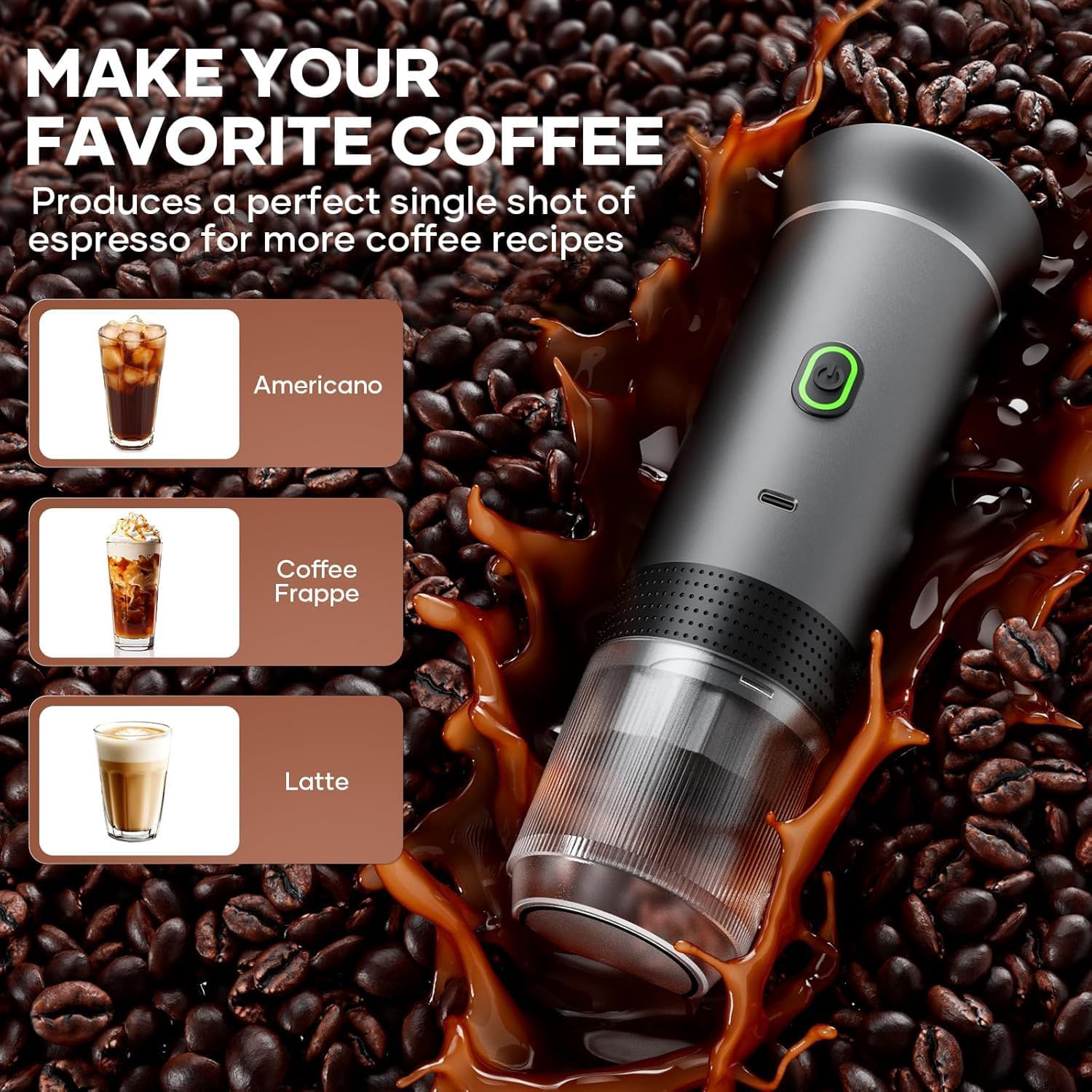 Portable Wireless Espresso Machine 3-in-1 for Travel, Car & Camping – Capsule & Ground Coffee Compatible